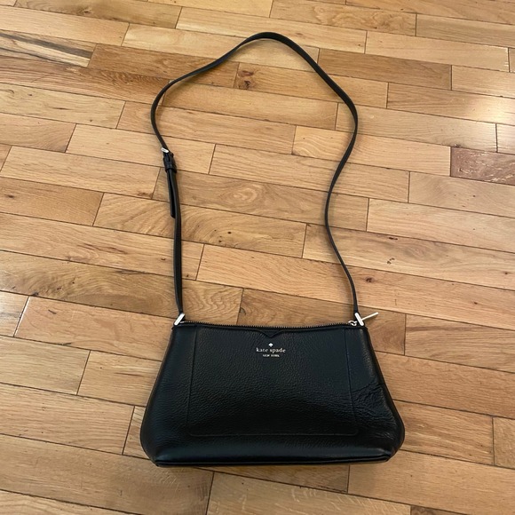 Kate Spade New York Handbags - Kate Spade New York Black Pebbled Leather Crossbody Bag Gold Logo Adjustable
